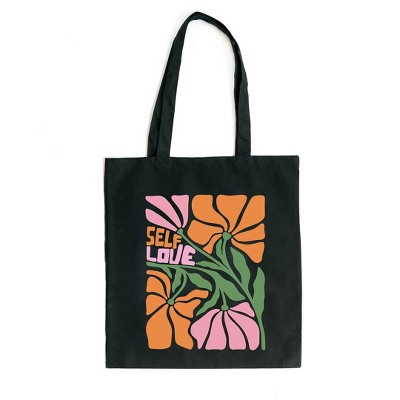 City Creek Prints Boho Self Love Canvas Tote Bag - 15x16 - Black