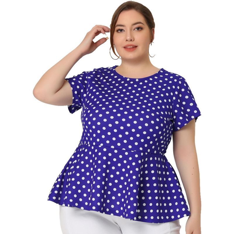 Agnes Orinda Women's Plus Size Polka Dots Fashion Workout Elegant Short Sleeves Peplum Top, 1 of 9