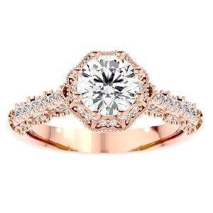 Pompeii3 1 1/10Ct Vintage Diamond Moissanite Halo Engagement Ring White Yellow Rose Gold - 1 of 2