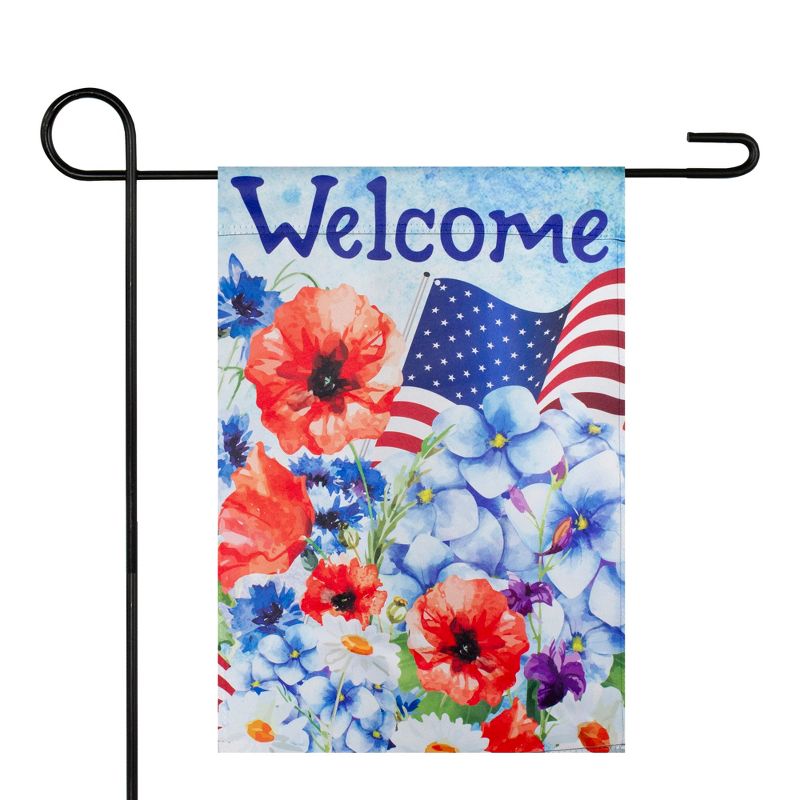 Northlight Blooming Flowers "Welcome" Patriotic Outdoor Garden Flag - 18" x 12.5", 1 of 5