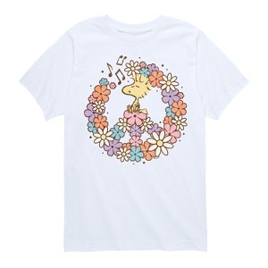 Boys' - Peanuts - Floral Peace Sign Woodstock Short Sleeve Graphic T-Shirt - 1 of 4