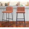 HomeRoots Set of Two 30" Brown And Black Faux Leather And Steel Bar Height Bar Chairs - 2 of 4