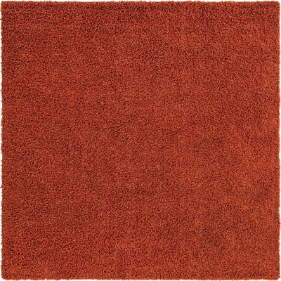Kids' Playful Square Shag Rug in Vibrant Red-Orange