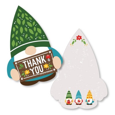 Big Dot of Happiness Garden Gnomes - Shaped Thank You Cards - Forest Gnome Party Thank You Note Cards with Envelopes - Set of 12