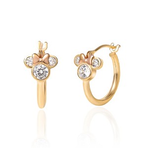 Disney Girls Minnie Mouse 14K Yellow Gold Small Hoop Earrings with Cubic Zirconia Minnie - 1 of 4