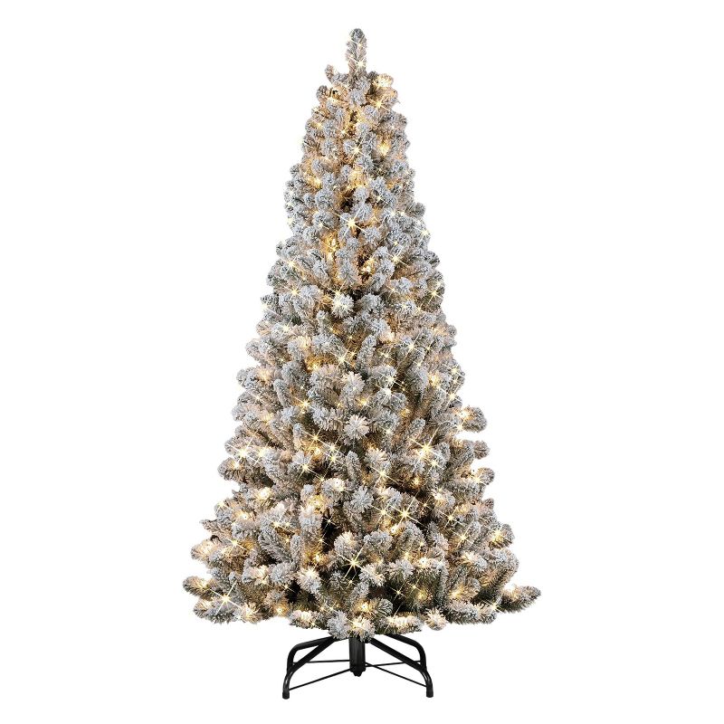 6.5ft Puleo Pre-lit Flocked Virginia Pine Christmas Tree with 300 Clear Incandescent Lights, 1 of 7