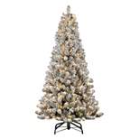 6.5ft Puleo Pre-lit Flocked Virginia Pine Christmas Tree with 300 Clear Incandescent Lights