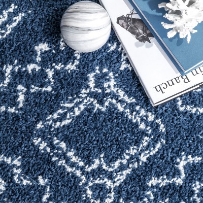 Vasiliki Blue and Ivory Geometric Shag Rectangular Area Rug