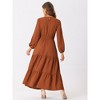 Allegra K Women's Fall Long Sleeve Crewneck Casual Tiered Midi Dress with Pockets - 4 of 4