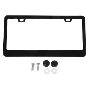 Unique Bargains Stainless Steel Car License Plate Frame Bracket with Screws Caps 2 Oval Hole Wide Frame - 1 of 4
