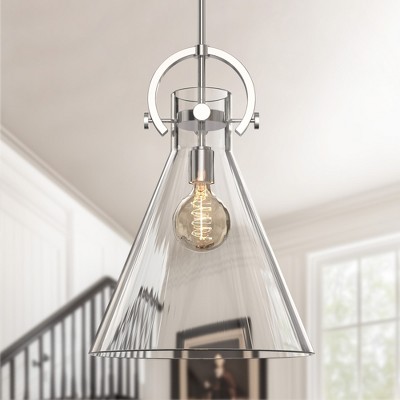 DORESshop 1-Light Nickel Pendant Light with 14 in Inverted Cone Shade Clear Glass for Kitchen Dining Room Living Room Bedroom No Bulbs Included