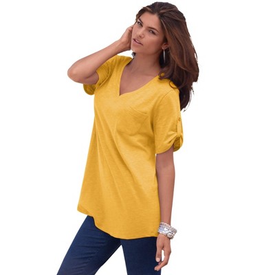 Roaman's Women's Plus Size V Neck Boyfriend Textured Tunic