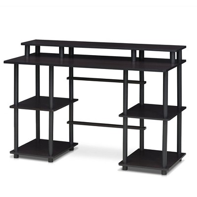 Photo 1 of Furinno Turn-N-Tube Rectangular Home Office Computer Desk with Top Shelf for Monitors and 4 Organizational Storage Shelves, Espresso