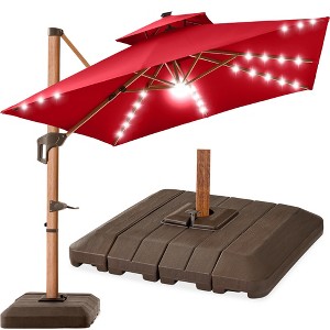 Best Choice Products 10ft Square Woodgrain Pattern 2-Tier Outdoor Solar LED Cantilever Umbrella w/ Base - 1 of 4