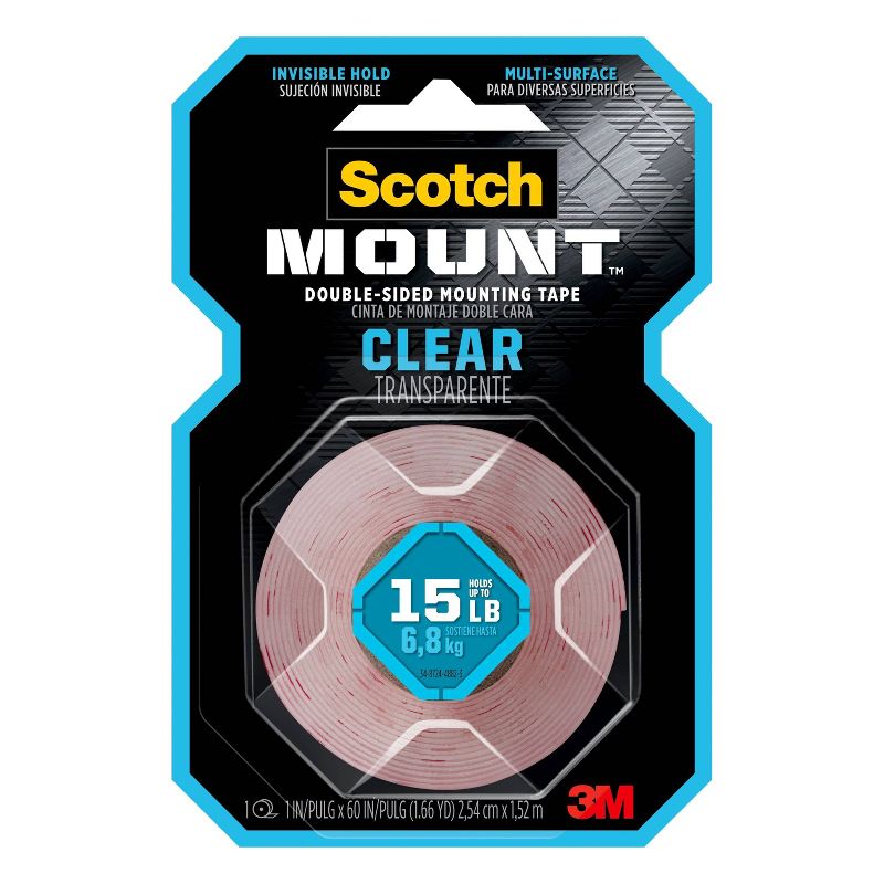 Scotch Mount Double-Sided Mounting Tape Clear 1&#34; x 60&#34;, 1 of 8