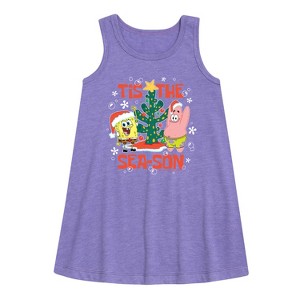 Girls' - SpongeBob SquarePants - Tis The Season Graphic Sleeveless Aline Dress - 1 of 4