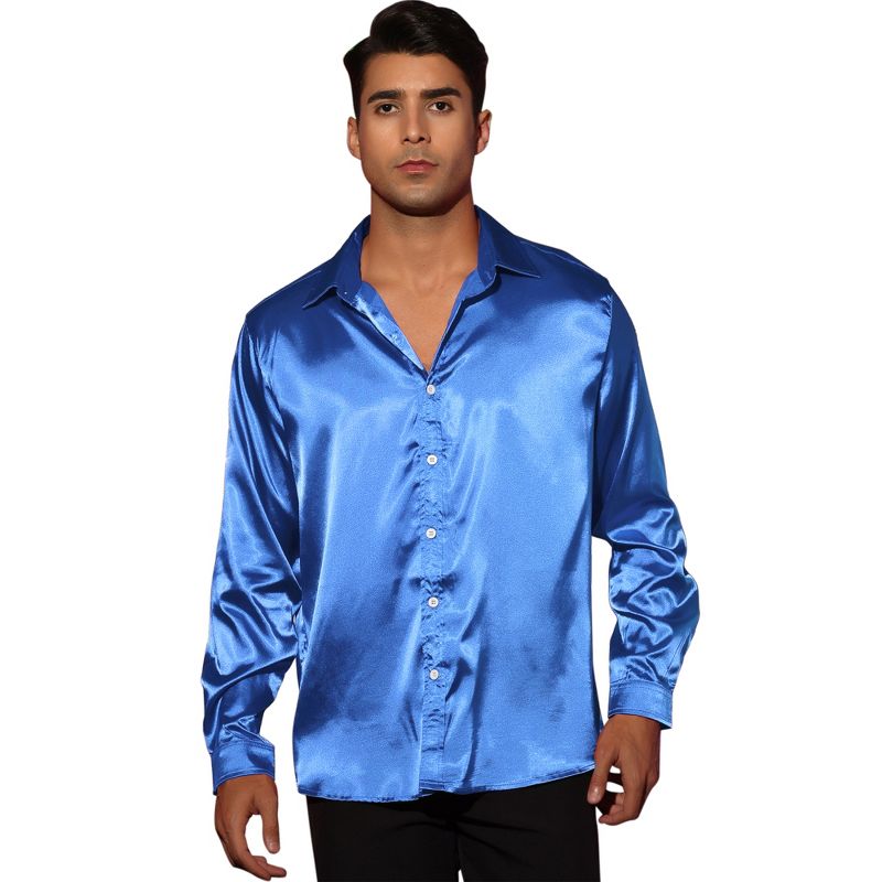 Lars Amadeus Men's Prom Satin Long Sleeves Button Down Slim Fit Formal Party Shirts, 1 of 7