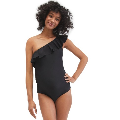 Beach Bump Ruffle Front One Shoulder Maternity Swimsuit Upf 50