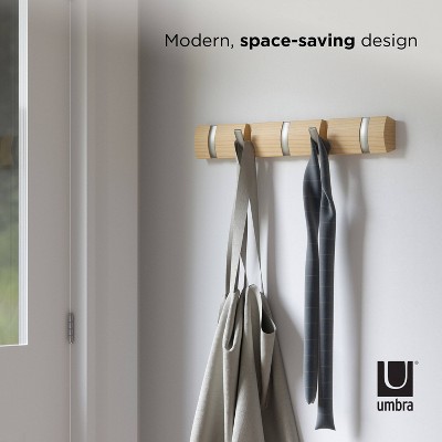 Flip 5-Hook Natural Solid Wood Wall-Mounted Coat Rack