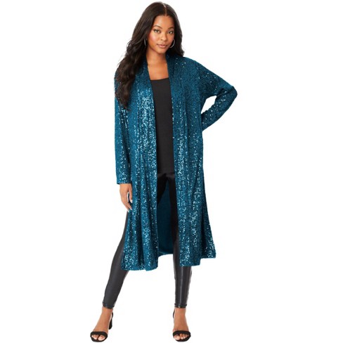 Plus Size// Long Duster Jacket// Sequin Beaded fuchsi… - Gem