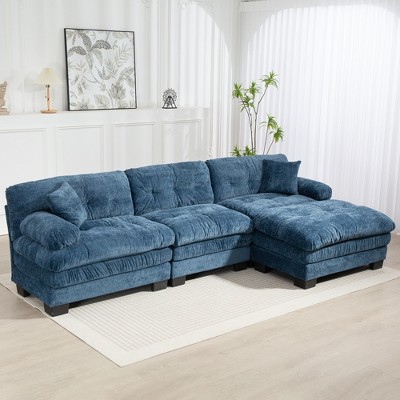 120.87" Chenille L-Shaped Modular Sectional Sofa with Deep Seating, Ottoman, Dual-Layer Cushions & Pillows