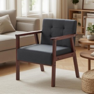 Solid Wood Accent Chair, High-Density Foam Upholstered Armchair with Tufted Back, 25.4"x24.4"x29.1"H - 1 of 4