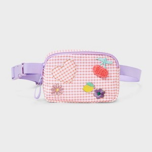 Girls' Gingham with Fruit Patches Fanny Crossbody Bag - Cat & Jack™️ Purple - 1 of 4