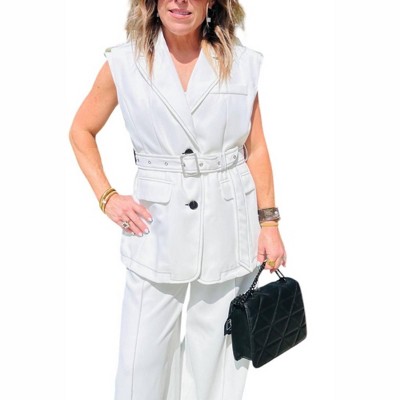 Women's CONTRAST STITCH BLAZER VEST - WHITEROOM+CACTUS