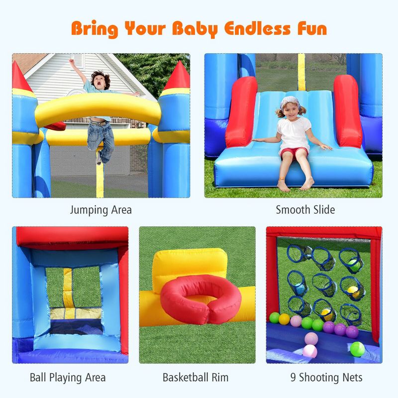 Costway Inflatable Bounce House Castle Slide Bouncer Shooting Net/W Blower, 5 of 11