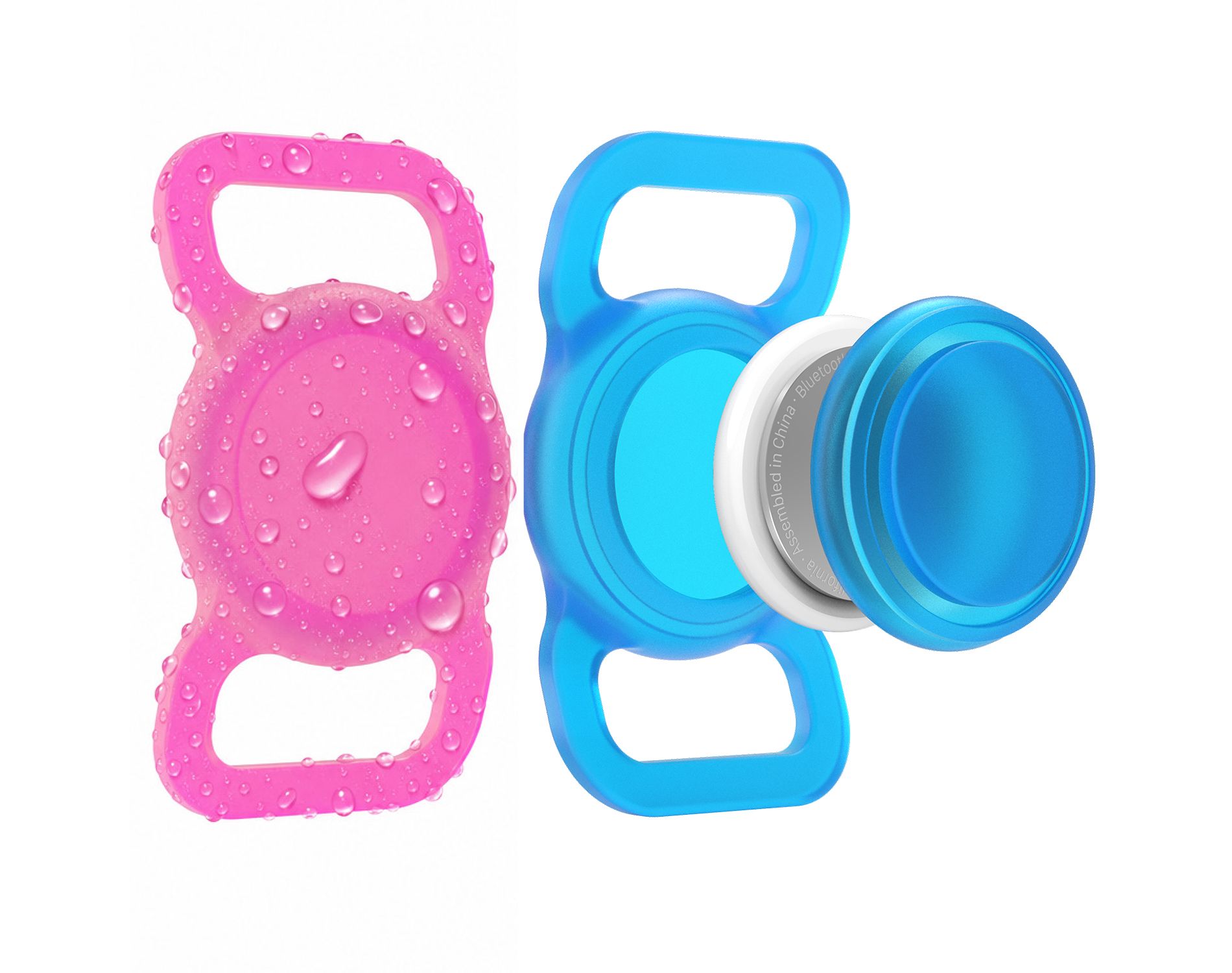 Vena 2 Pack For Apple AirTag Dog Collar Holder, Dog AirTag Holder Waterproof, Glow-in-the-dark Silicone AirTag Case for Pet Kids Backpack, Pink + Blue