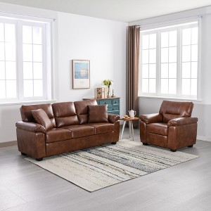 Faux Leather Sofa and Chair with Storage Ottoman Bench,Ultimate Comfort Couch for Living Room-Morden Fort - 1 of 4
