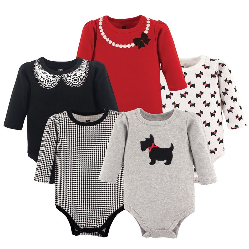 Hudson Baby Infant Girl Cotton Long-Sleeve Bodysuits 5pk, Scottie Dog, 1 of 3