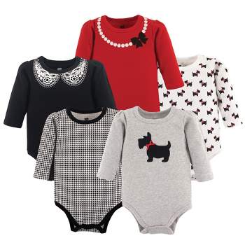 Hudson Baby Infant Girl Cotton Long-Sleeve Bodysuits 5pk, Scottie Dog