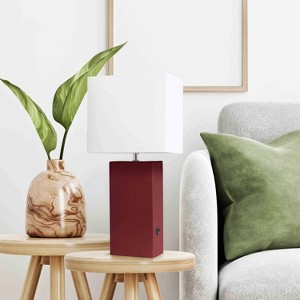 21" Lexington Leather Base Modern Home Decor Bedside Table Lamp with USB Charging Port and Fabric Shade - Lalia Home - 1 of 4