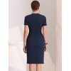 Allegra K Women's Work Business Round Neck Tweed Trim Short Sleeve Sheath Dress - 3 of 4