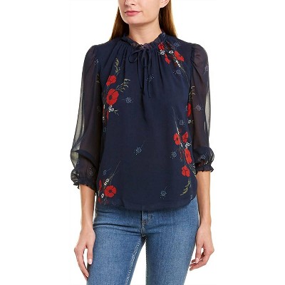 Women's Rafaella Ruffle Trim Self Tie Neckline Silk Blouse - Joie
