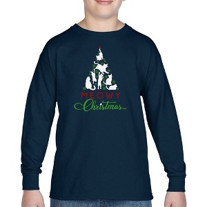 LA Pop Art Meowy Christmas Tree - Boy's Word Art Long Sleeve T-Shirt - 1 of 4