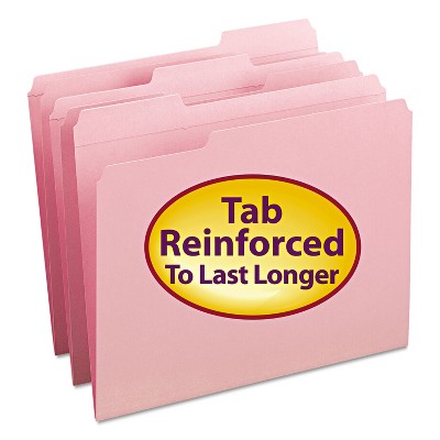 Smead File Folders 1/3 Cut Reinforced Top Tab Letter Pink 100/Box 12634