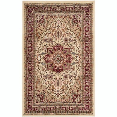 Ivory and Red Floral Safavid Style Rectangular Area Rug
