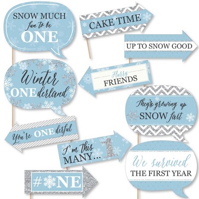 Big Dot of Happiness Funny Onederland - Holiday Snowflake Winter Wonderland Birthday Party Photo Booth Props Kit - 10 Piece