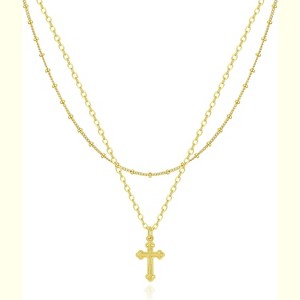 Dainty Cross Pendant Necklace for Women, 14K Gold/Silver Plated Choker, Religious Faith Jewelry Gift - 1 of 4