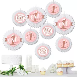 Big Dot of Happiness 1st Birthday Little Miss Onederful - Hanging Girl First Birthday Party Tissue Decoration Kit - Paper Fans - Set of 9