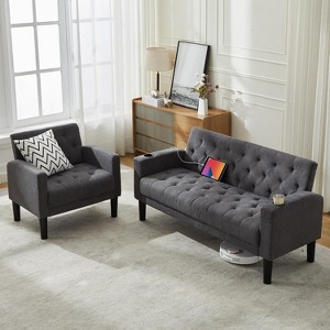 TYBOATLE Velvet Loveseat Sofa Set, 3-Piece Tufted Couch with 2 USB & Cup Holders, Small Space Furniture for Apartment, Office, Bedroom - 1 of 4