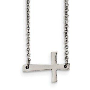 Black Bow Jewelry Polished Sideways Cross Necklace in Stainless Steel, 16.75 Inch - 1 of 4