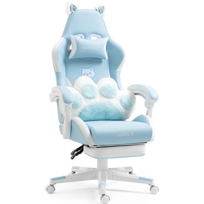 Dexmalle Cute Cat Gaming Chair with Paw Lumbar Cushion,Blue