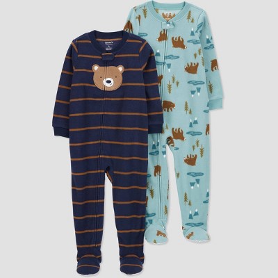 Image of Carter's Just One You®️ Toddler Boys' Bears Striped Fleece Footed Pajamas - Blue 18M