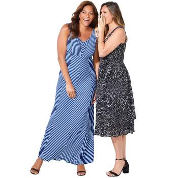 Catherines Women's Plus Size Striped V-Neck Maxi Tank Dress