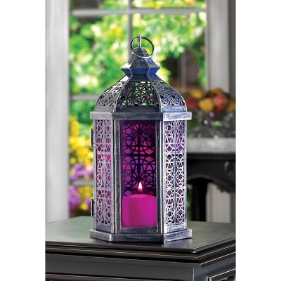 Moroccan silver 12" tall Candle holder Lantern Lamp light outdoor terrace patio 
