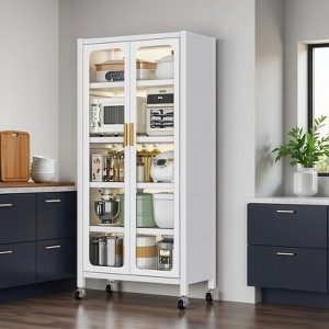 KTMBDW 65" Kitchen Pantry Storage Cabinet, 6 Tier Metal Display Storage Cabinet with Transparent Door, Adjustable Shelves & Wheels for Kitchen - 1 of 4