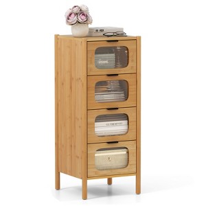 Tangkula 4-Drawer Dresser w/ Fluted Tempered Glass Drawers Mid Century Chest of Drawers - 1 of 4